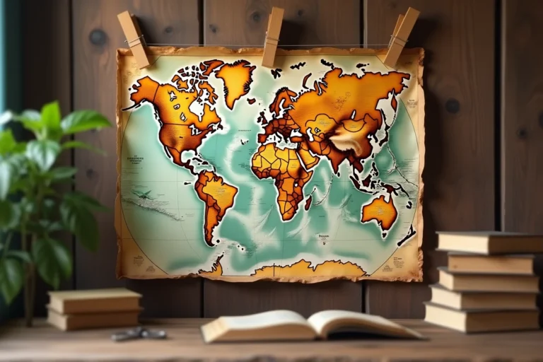 Doigt pointant la position du Sri Lanka sur une carte du monde vintage accrochée à un mur en bois rustique