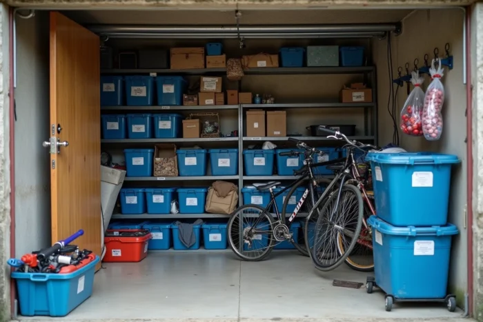 Cave polyvalente d'une maison individuelle utilisée pour le rangement d'objets du quotidien et de matériel de bricolage