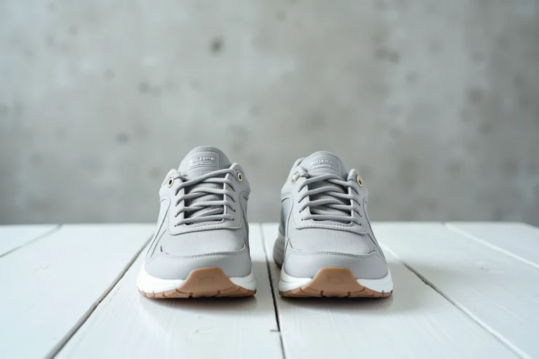Comparaison côte à côte d'une Skechers originale et d'une contrefaçon sur une table blanche, mettant en évidence les différences de coutures et de logo