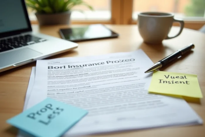 Vue aérienne d'un bureau à domicile avec dossier d'assurance professionnelle ouvert, stylo et notes pour télétravailleur