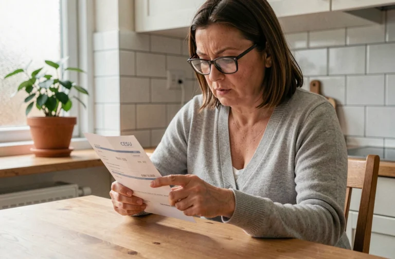Femme consultant un chéquier CESU à la maison pour trouver son code NAN