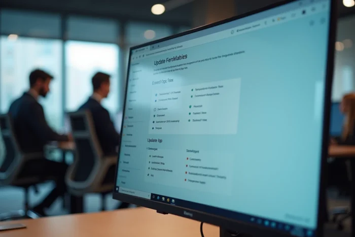 Écran d'ordinateur affichant l'interface de l'outil de santé des mises à jour Microsoft dans un bureau professionnel