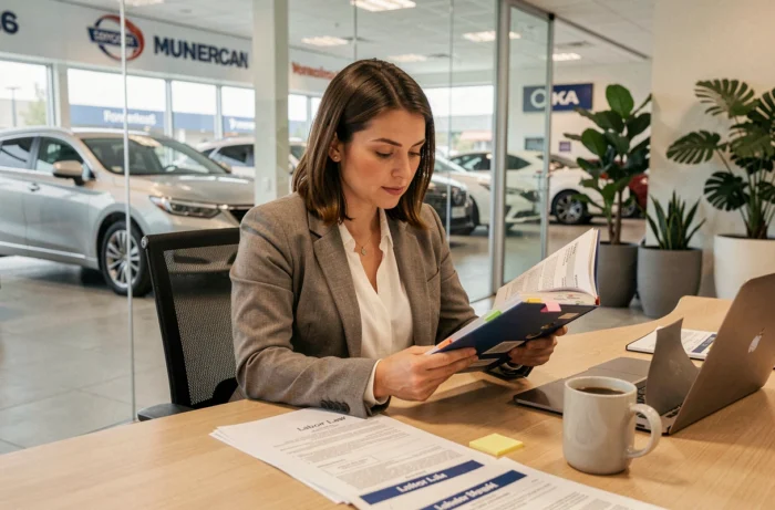 Responsable RH dans un concessionnaire automobile étudiant la législation du travail en 2024